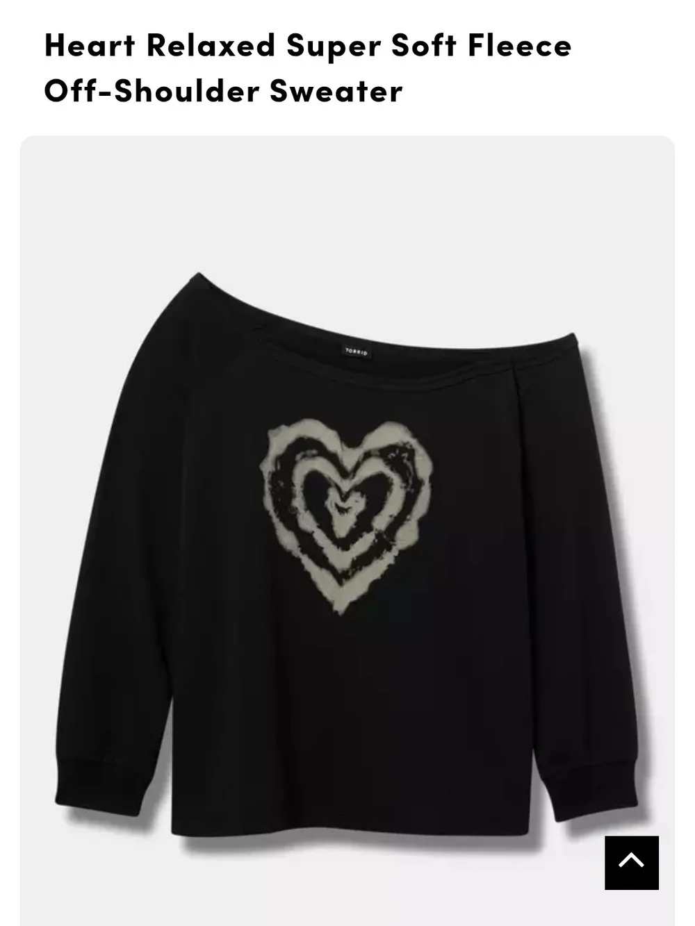 torrid Black Off-Shoulder Fleece Sweater with Cream Heart